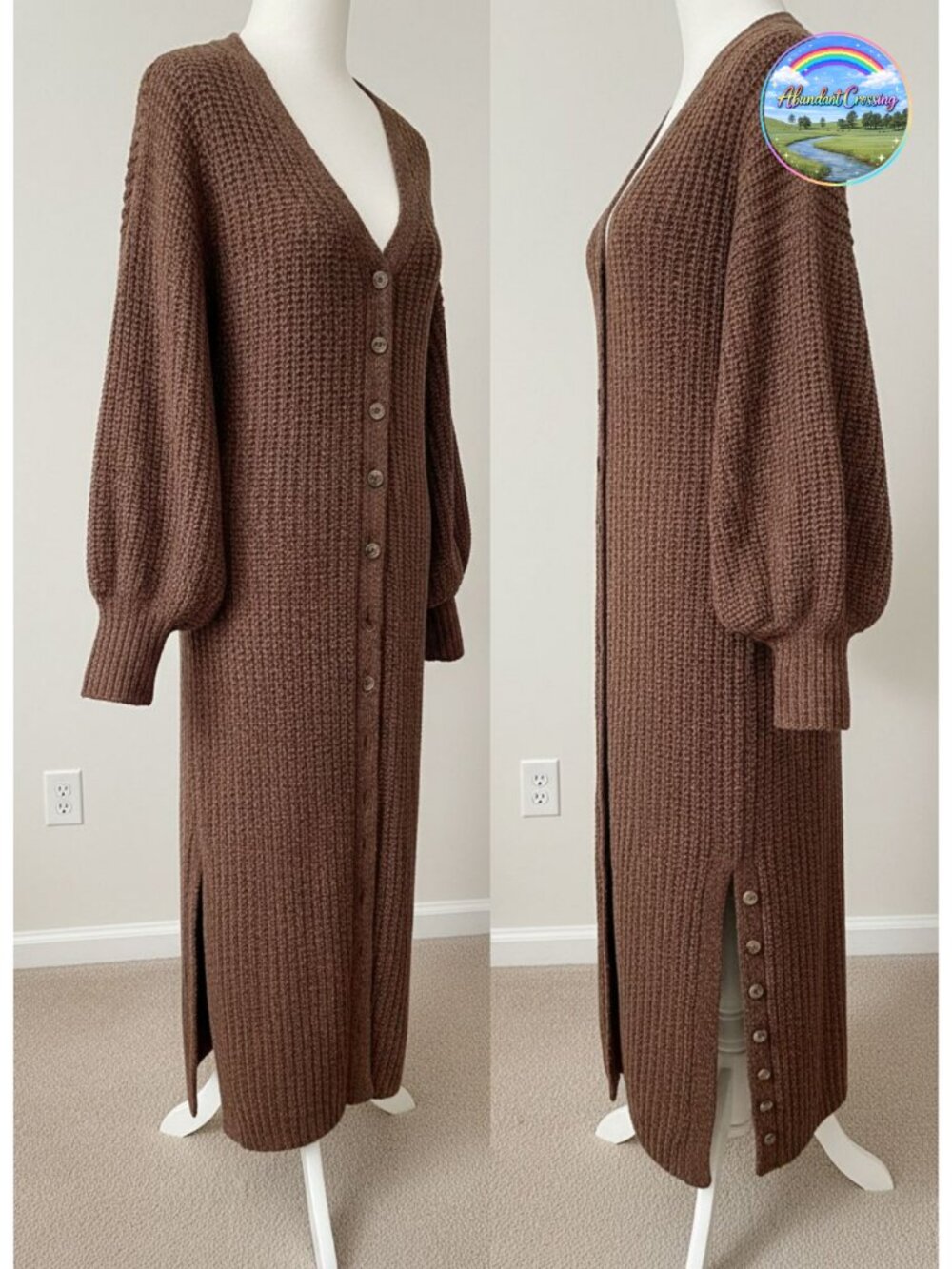 Chunky Knit Long Duster Cardigan V-Neck Button Down Maxi Sweater Dress